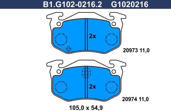 Galfer B1.G102-0216.2 - Тормозные колодки, дисковые, комплект autosila-amz.com