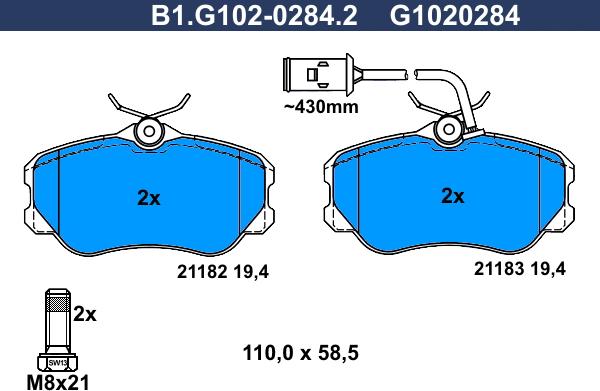 Galfer B1.G102-0284.2 - Тормозные колодки, дисковые, комплект autosila-amz.com