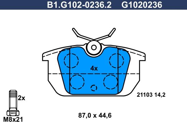 Galfer B1.G102-0236.2 - Тормозные колодки, дисковые, комплект autosila-amz.com