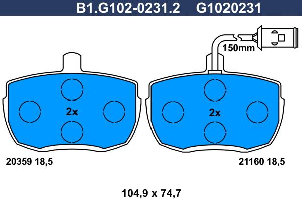 Galfer B1.G102-0231.2 - Тормозные колодки, дисковые, комплект autosila-amz.com