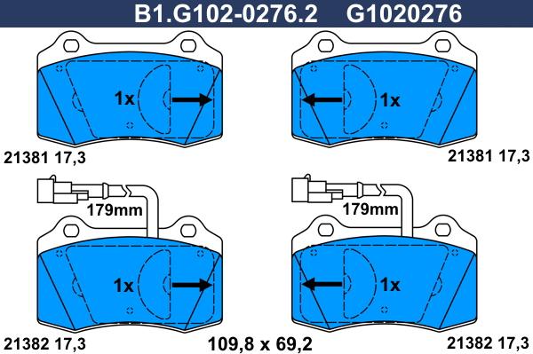 Galfer B1.G102-0276.2 - Тормозные колодки, дисковые, комплект autosila-amz.com