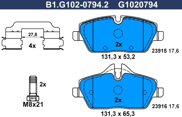 Galfer B1.G102-0794.2 - Тормозные колодки, дисковые, комплект autosila-amz.com