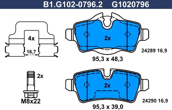Galfer B1.G102-0796.2 - Тормозные колодки, дисковые, комплект autosila-amz.com