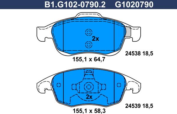 Galfer B1.G102-0790.2 - Тормозные колодки, дисковые, комплект autosila-amz.com