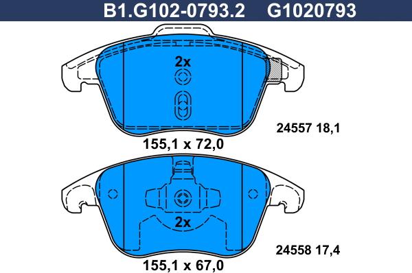 Galfer B1.G102-0793.2 - Тормозные колодки, дисковые, комплект autosila-amz.com