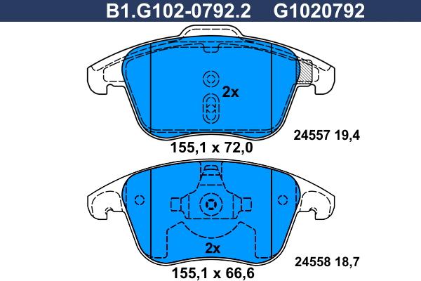 Galfer B1.G102-0792.2 - Тормозные колодки, дисковые, комплект autosila-amz.com