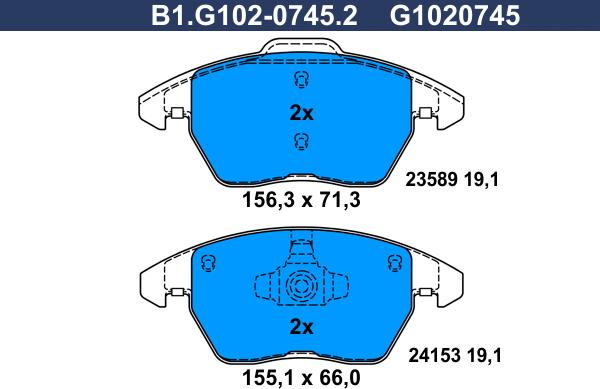 Galfer B1.G102-0745.2 - Тормозные колодки, дисковые, комплект autosila-amz.com