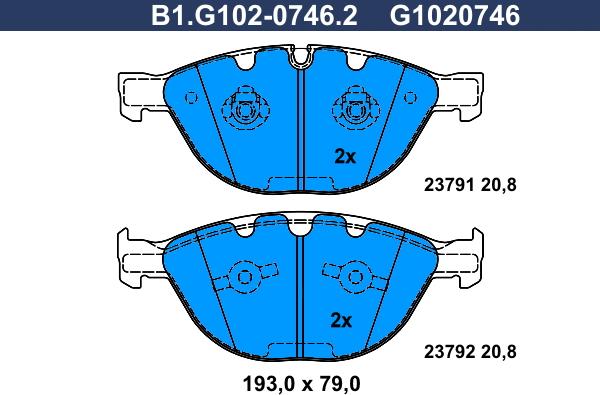 Galfer B1.G102-0746.2 - Тормозные колодки, дисковые, комплект autosila-amz.com