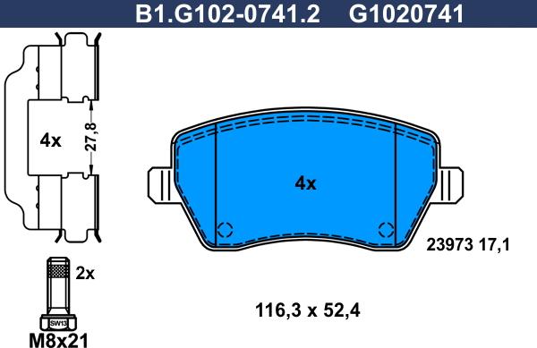 Galfer B1.G102-0741.2 - Тормозные колодки, дисковые, комплект autosila-amz.com