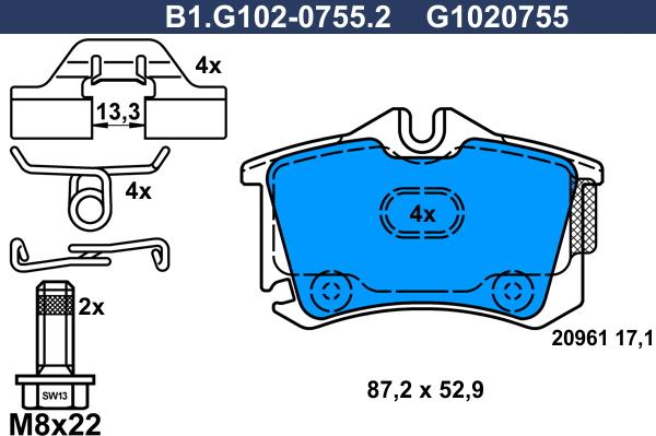 Galfer B1.G102-0755.2 - Тормозные колодки, дисковые, комплект autosila-amz.com