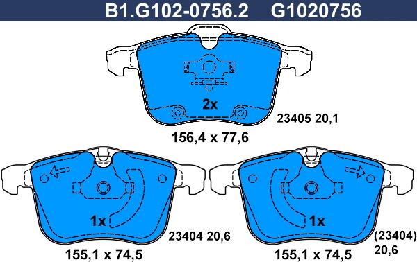 Galfer B1.G102-0756.2 - Тормозные колодки, дисковые, комплект autosila-amz.com