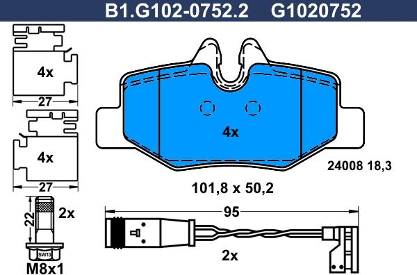 Galfer B1.G102-0752.2 - Тормозные колодки, дисковые, комплект autosila-amz.com