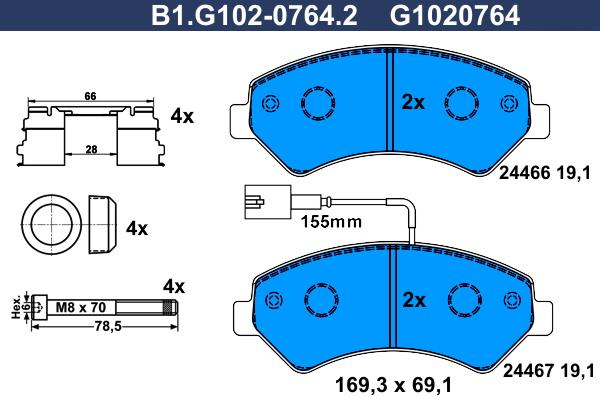 Galfer B1.G102-0764.2 - Тормозные колодки, дисковые, комплект autosila-amz.com