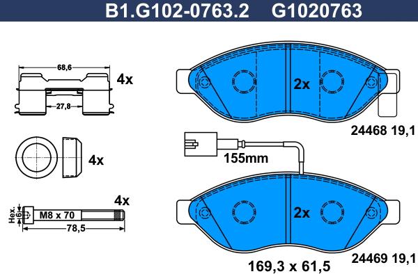 Galfer B1.G102-0763.2 - Тормозные колодки, дисковые, комплект autosila-amz.com