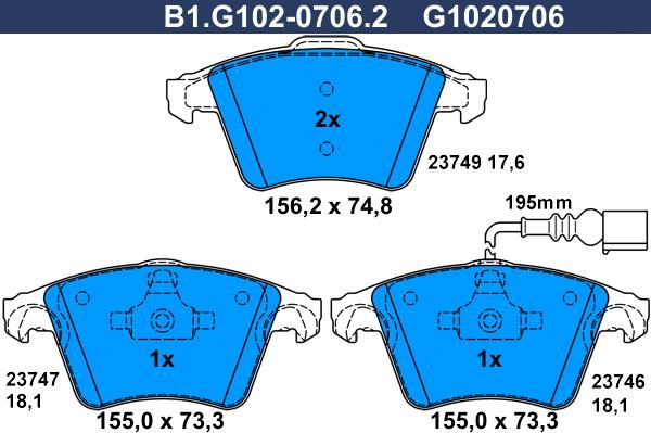 Galfer B1.G102-0706.2 - Тормозные колодки, дисковые, комплект autosila-amz.com