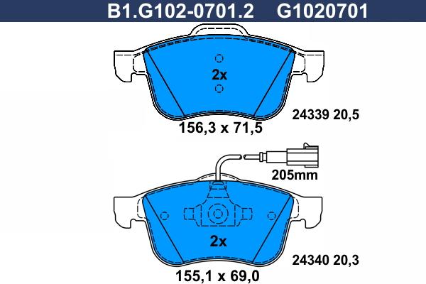 Galfer B1.G102-0701.2 - Тормозные колодки, дисковые, комплект autosila-amz.com