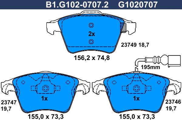 Galfer B1.G102-0707.2 - Тормозные колодки, дисковые, комплект autosila-amz.com