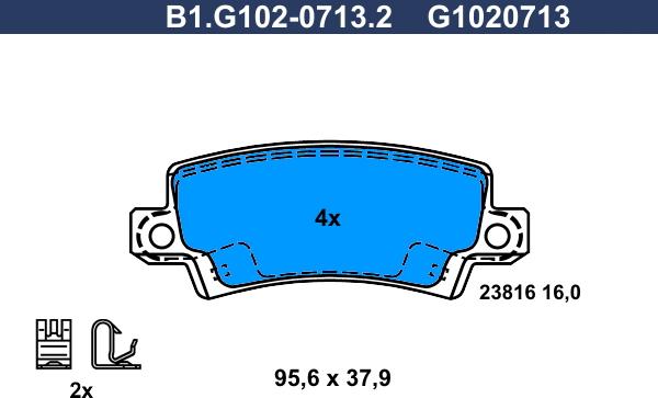 Galfer B1.G102-0713.2 - Тормозные колодки, дисковые, комплект autosila-amz.com