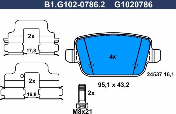 Galfer B1.G102-0786.2 - Тормозные колодки, дисковые, комплект autosila-amz.com