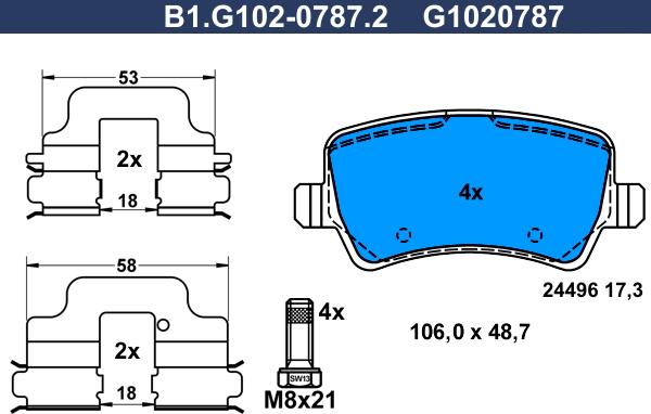 Galfer B1.G102-0787.2 - Тормозные колодки, дисковые, комплект autosila-amz.com