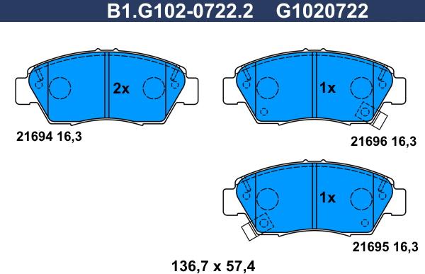 Galfer B1.G102-0722.2 - Тормозные колодки, дисковые, комплект autosila-amz.com