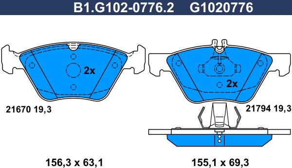 Galfer B1.G102-0776.2 - Тормозные колодки, дисковые, комплект autosila-amz.com