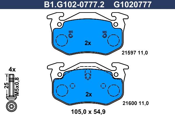 Galfer B1.G102-0777.2 - Тормозные колодки, дисковые, комплект autosila-amz.com