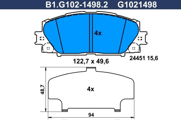 Galfer B1.G102-1498.2 - Тормозные колодки, дисковые, комплект autosila-amz.com