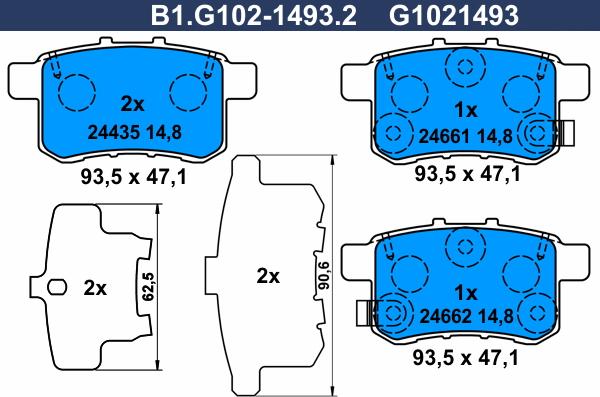 Galfer B1.G102-1493.2 - Тормозные колодки, дисковые, комплект autosila-amz.com