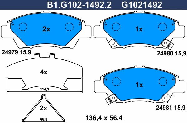 Galfer B1.G102-1492.2 - Тормозные колодки, дисковые, комплект autosila-amz.com