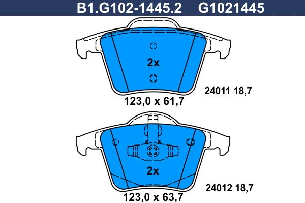 Galfer B1.G102-1445.2 - Тормозные колодки, дисковые, комплект autosila-amz.com