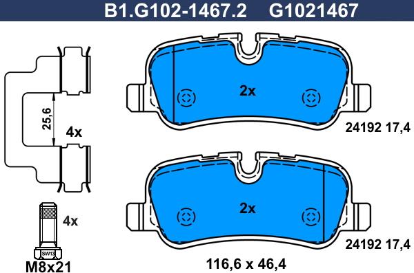 Galfer B1.G102-1467.2 - Тормозные колодки, дисковые, комплект autosila-amz.com