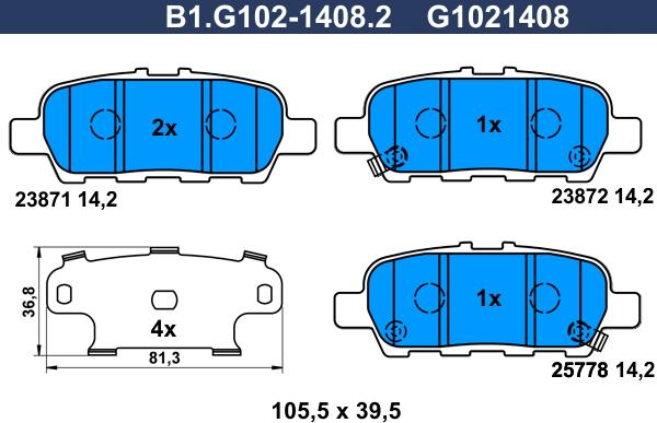 Galfer B1.G102-1408.2 - Тормозные колодки, дисковые, комплект autosila-amz.com