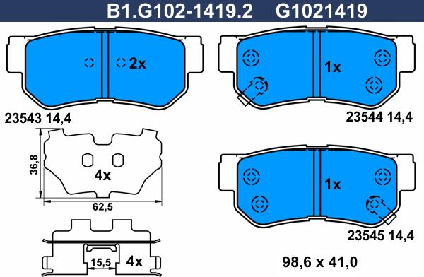 Galfer B1.G102-1419.2 - Тормозные колодки, дисковые, комплект autosila-amz.com