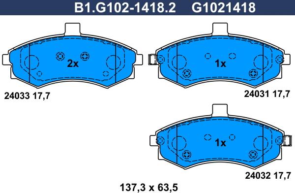 Galfer B1.G102-1418.2 - Тормозные колодки, дисковые, комплект autosila-amz.com