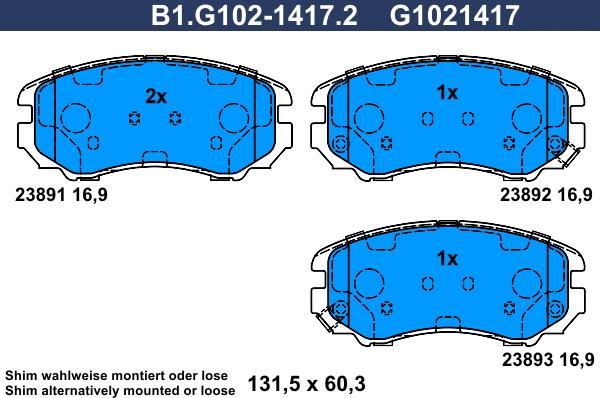 Galfer B1.G102-1417.2 - Тормозные колодки, дисковые, комплект autosila-amz.com