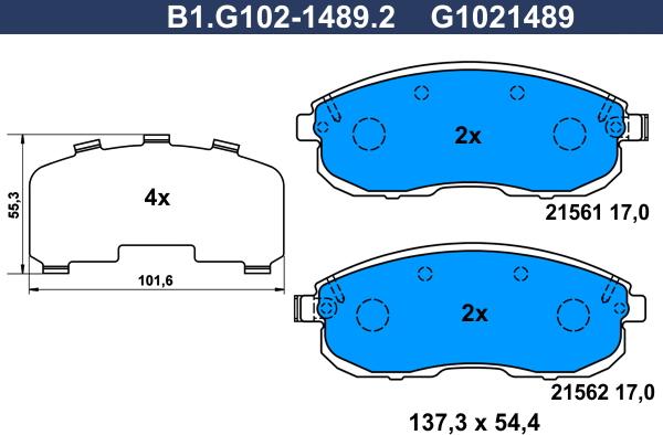 Galfer B1.G102-1489.2 - Тормозные колодки, дисковые, комплект autosila-amz.com