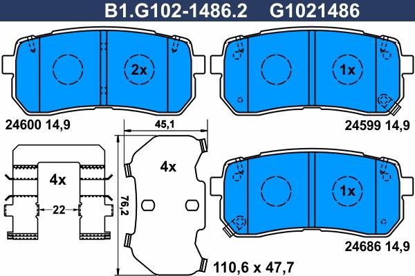 Galfer B1.G102-1486.2 - Тормозные колодки, дисковые, комплект autosila-amz.com