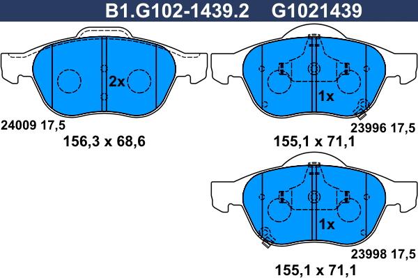 Galfer B1.G102-1439.2 - Тормозные колодки, дисковые, комплект autosila-amz.com