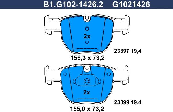 Galfer B1.G102-1426.2 - Тормозные колодки, дисковые, комплект autosila-amz.com