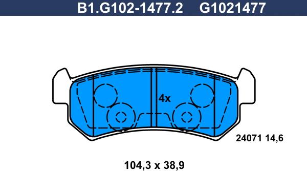 Galfer B1.G102-1477.2 - Тормозные колодки, дисковые, комплект autosila-amz.com