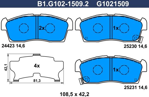 Galfer B1.G102-1509.2 - Тормозные колодки, дисковые, комплект autosila-amz.com