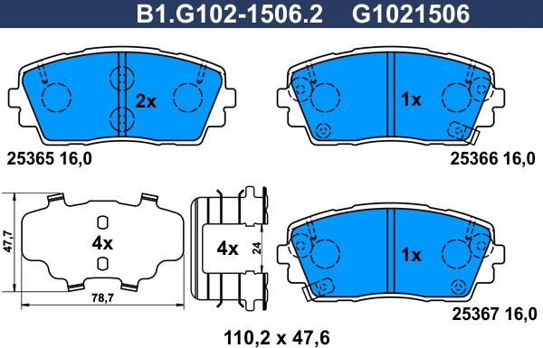 Galfer B1.G102-1506.2 - Тормозные колодки, дисковые, комплект autosila-amz.com