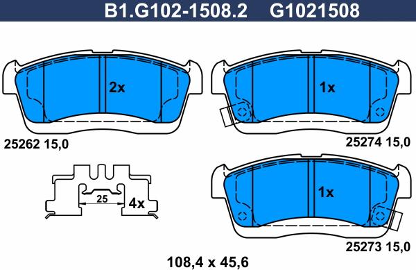 Galfer B1.G102-1508.2 - Тормозные колодки, дисковые, комплект autosila-amz.com