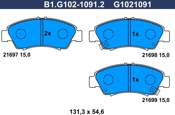 Galfer B1.G102-1091.2 - Тормозные колодки, дисковые, комплект autosila-amz.com