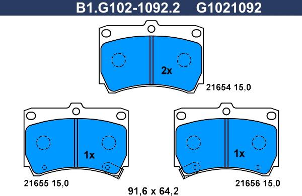 Galfer B1.G102-1092.2 - Тормозные колодки, дисковые, комплект autosila-amz.com