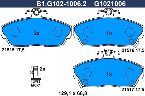 Galfer B1.G102-1006.2 - Тормозные колодки, дисковые, комплект autosila-amz.com