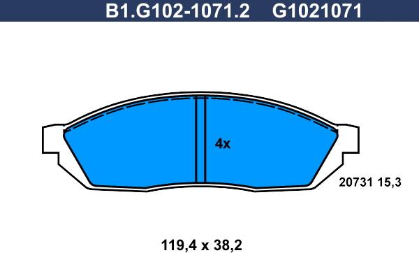 Galfer B1.G102-1071.2 - Тормозные колодки, дисковые, комплект autosila-amz.com