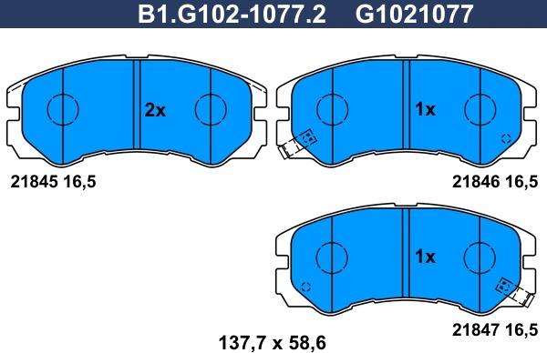 Galfer B1.G102-1077.2 - Тормозные колодки, дисковые, комплект autosila-amz.com