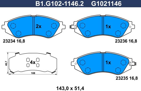 Galfer B1.G102-1146.2 - Тормозные колодки, дисковые, комплект autosila-amz.com